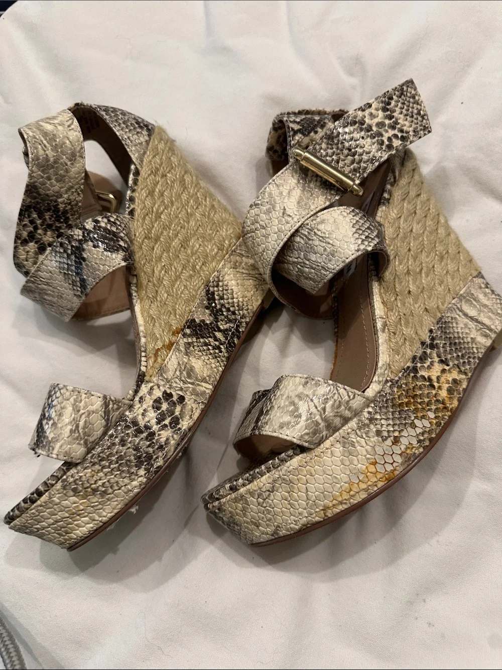 Steve Madden Beige Snake-Print Wedge Sandals